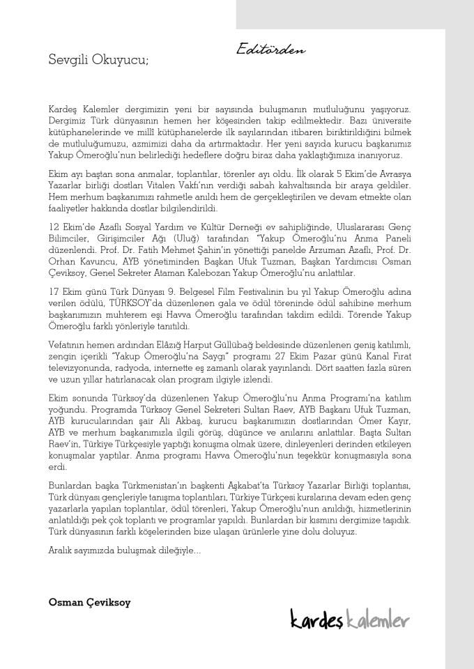 Kardeş Kalemler 215. Sayı Kasım 2024