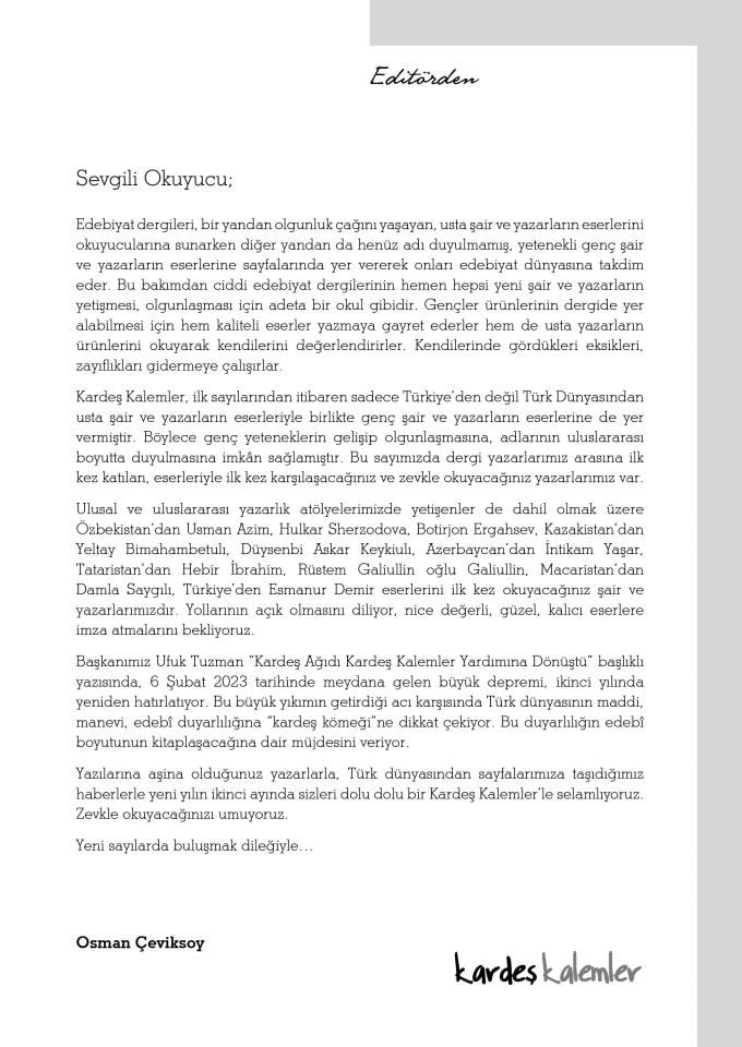 Kardeş Kalemler 218. Sayı Şubat 2025