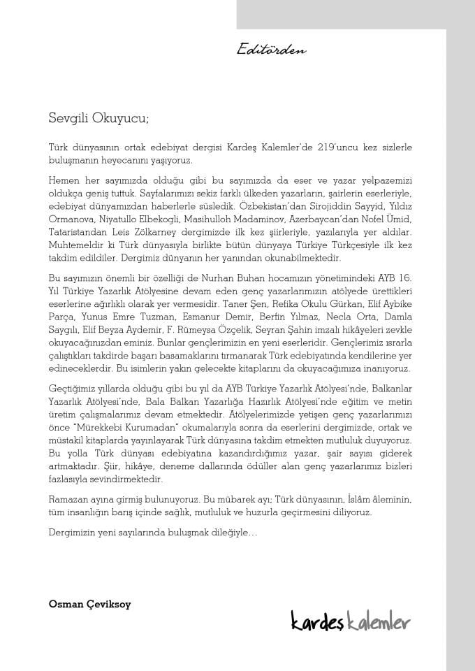 Kardeş Kalemler 219. Sayı Mart 2025