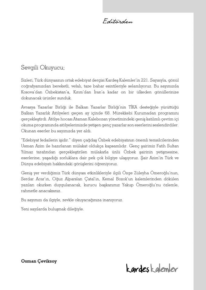 Kardeş Kalemler 221. Sayı Mayıs 2025