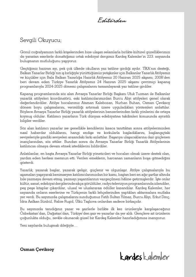 Kardeş Kalemler 223. Sayı Temmuz 2025