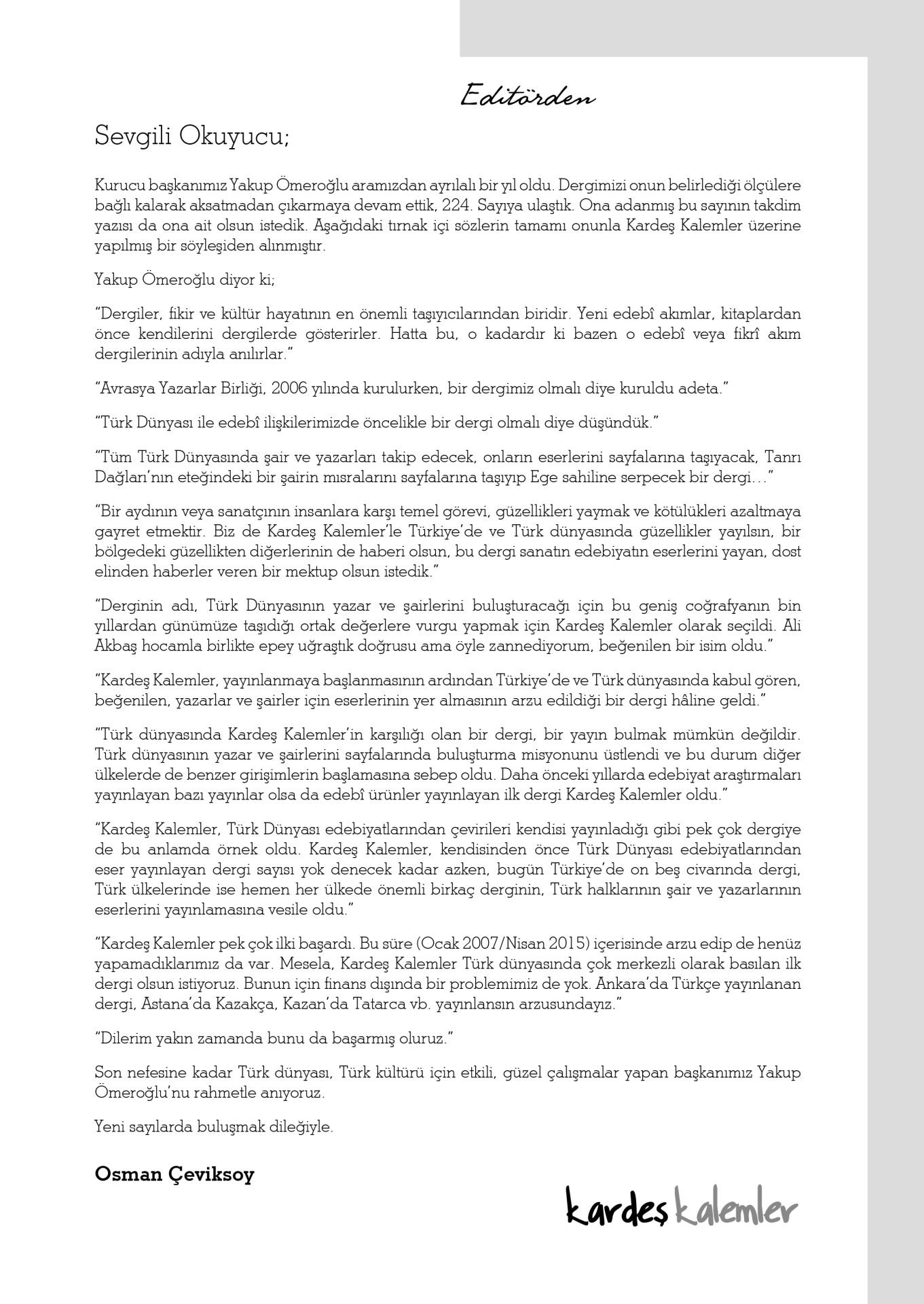 Kardeş Kalemler 224. Sayı Ağustos 2025