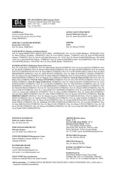 DİL ARAŞTIRMALARI SAYI 33 GÜZ 2023