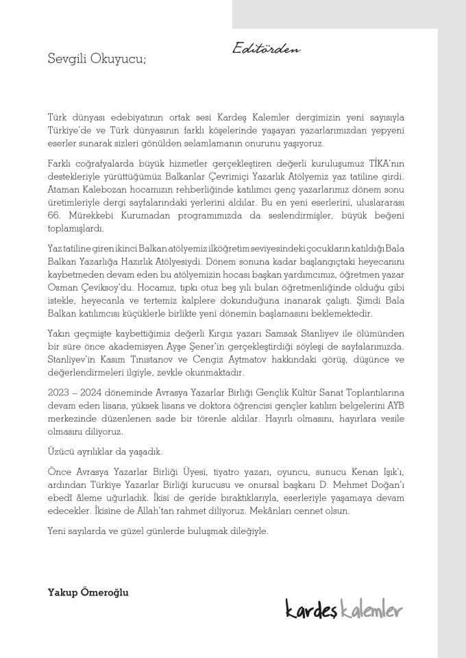 Kardeş Kalemler 212. Sayı Ağustos 2024