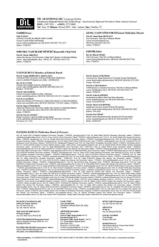 DİL ARAŞTIRMALARI SAYI 37 GÜZ 2025