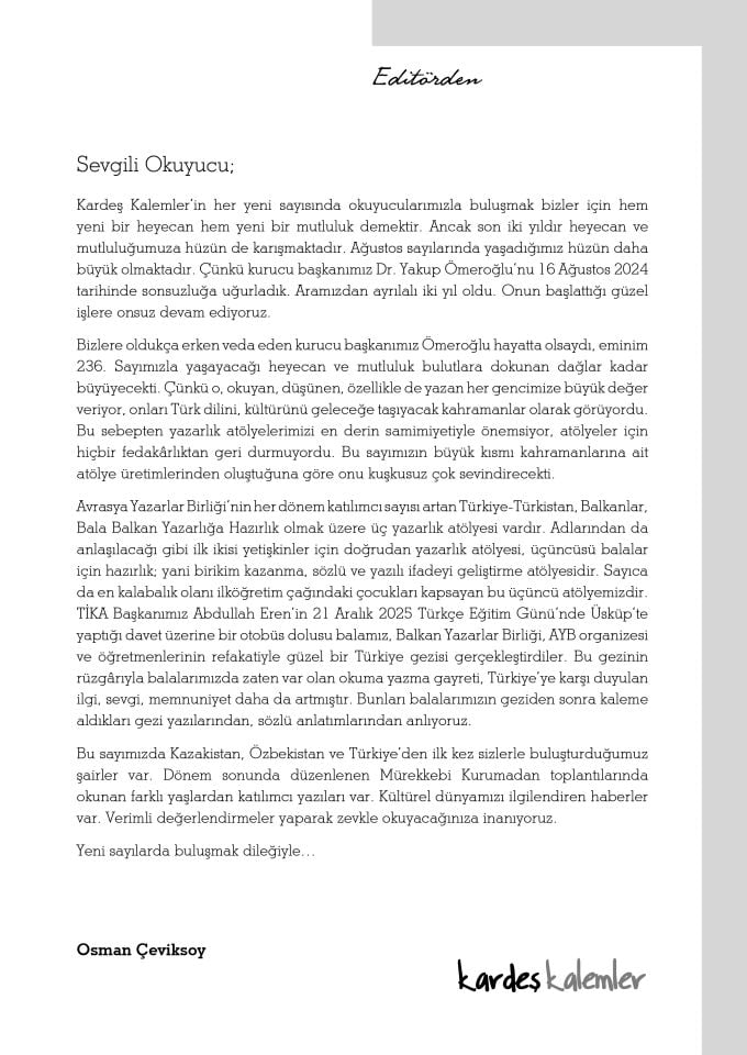 Kardeş Kalemler 236. Sayı Ağustos 2026